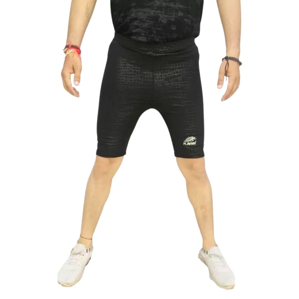 PLAYWAY Printed Black Skinny Fit Regular Shorts for Men