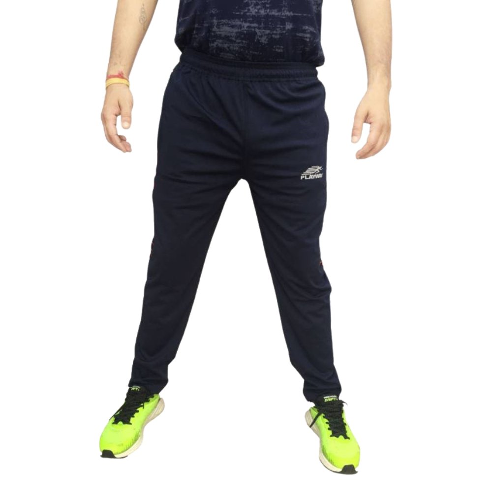 PLAYWAY Printed Dark Blue Track Pants with Side Pockets for Men