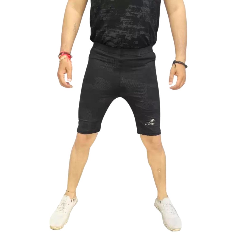 PLAYWAY Printed Dark Grey Skinny Fit Regular Shorts for Men