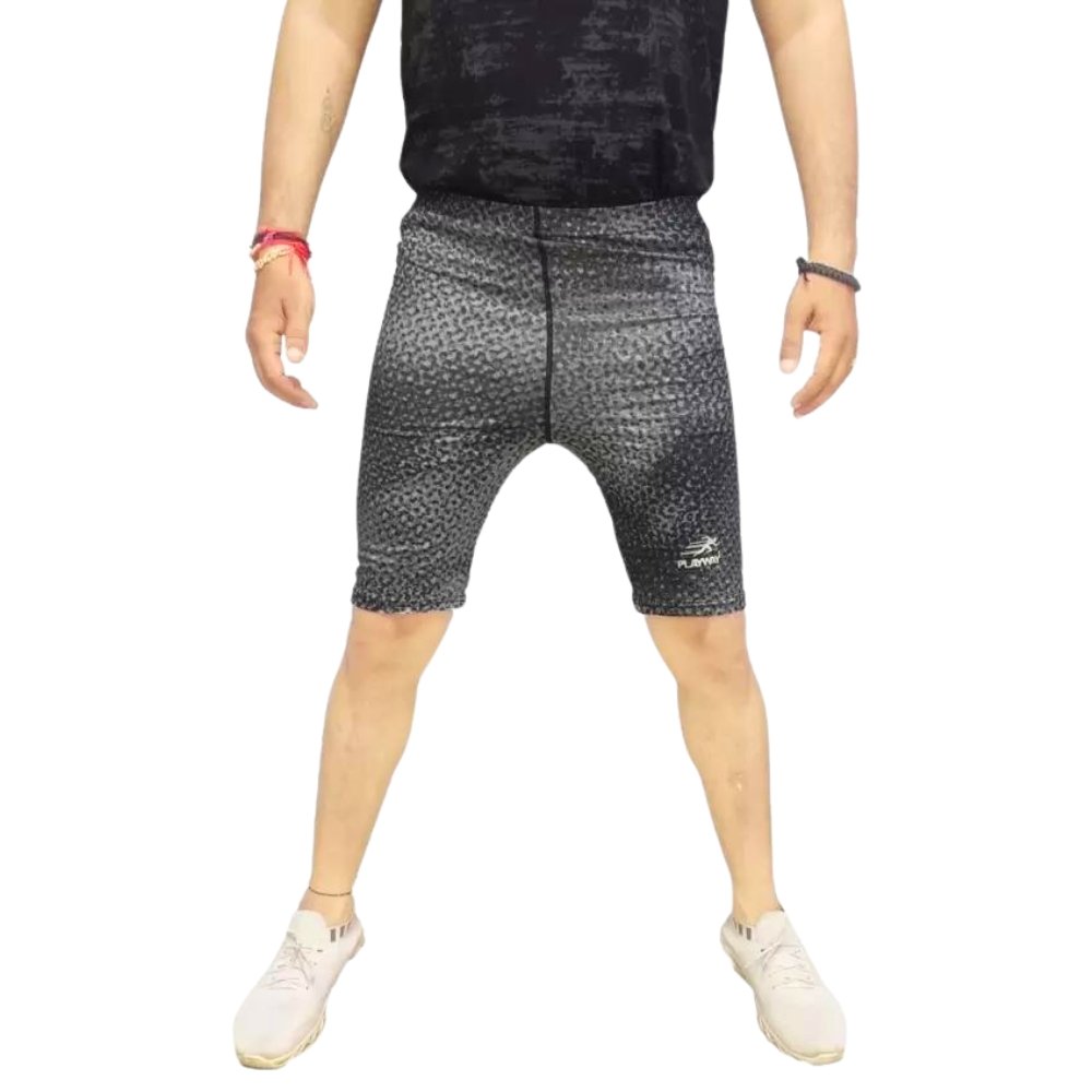PLAYWAY Printed Grey Skinny Fit Regular Shorts for Men