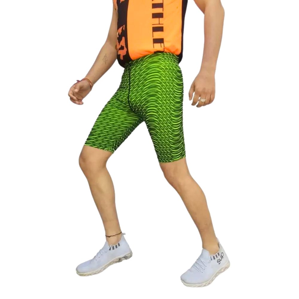 PLAYWAY Printed Light Green Skinny Fit Sports Shorts for Men