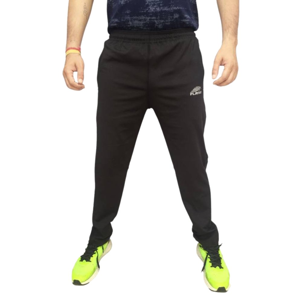 PLAYWAY Printed Black Track Pants with Side Pockets for Men