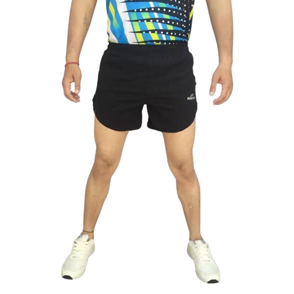 PLAYWAY Solid Black Regular Fit Sports Shorts for Men
