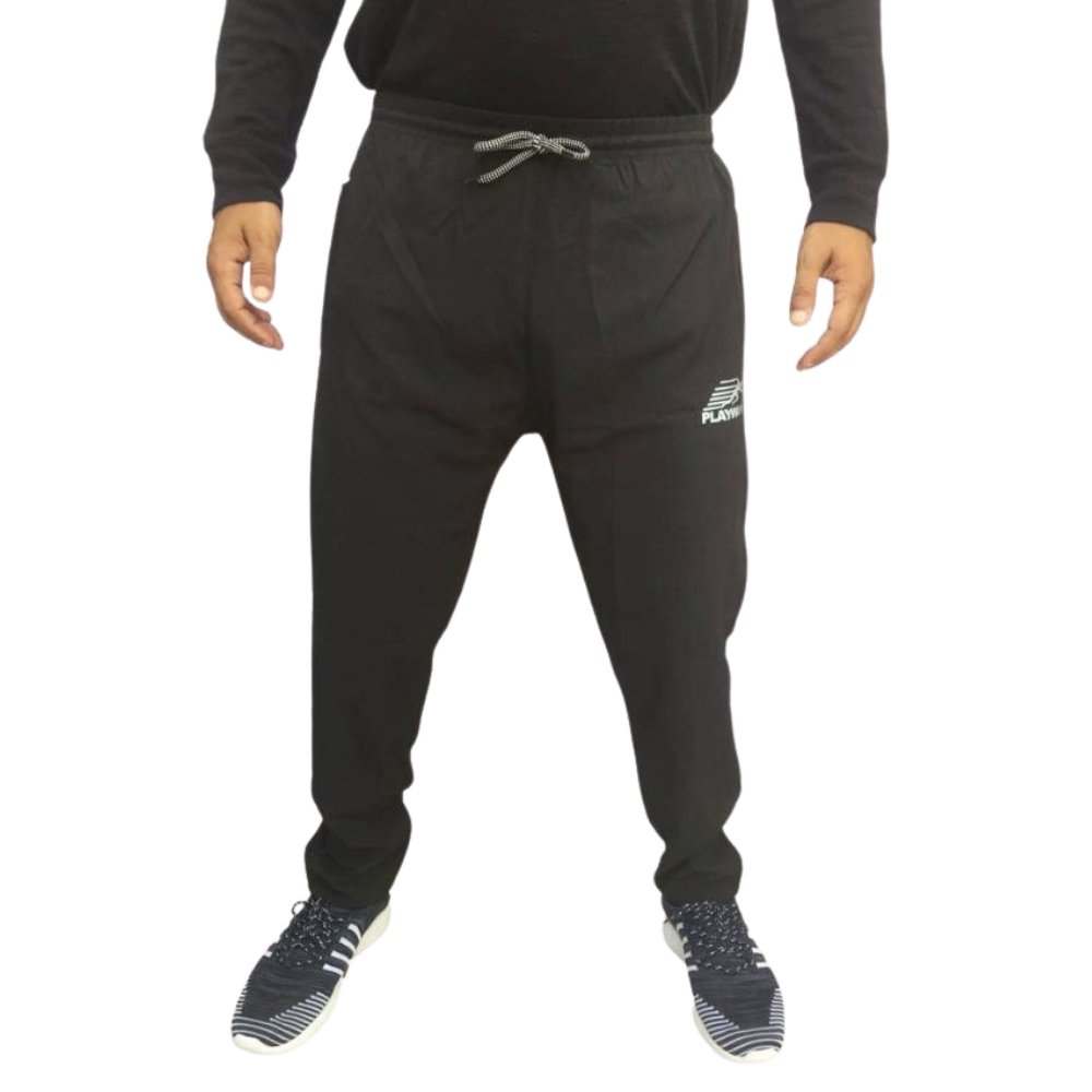 PLAYWAY Solid Black Track Pants for Men