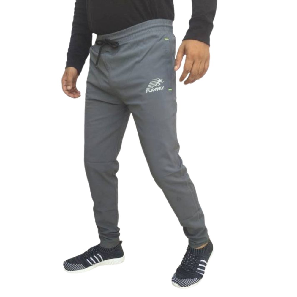 PLAYWAY Solid Grey Track Pants for Men