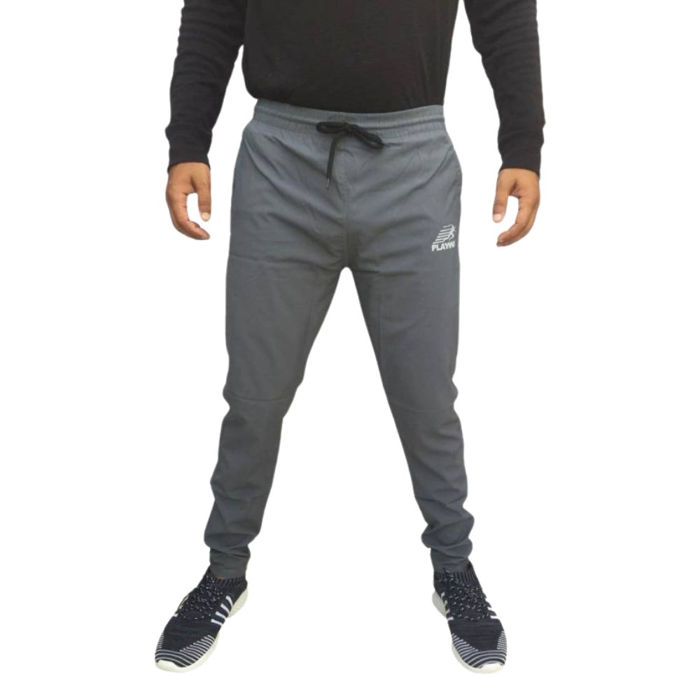 PLAYWAY Solid Grey Track Pants for Men