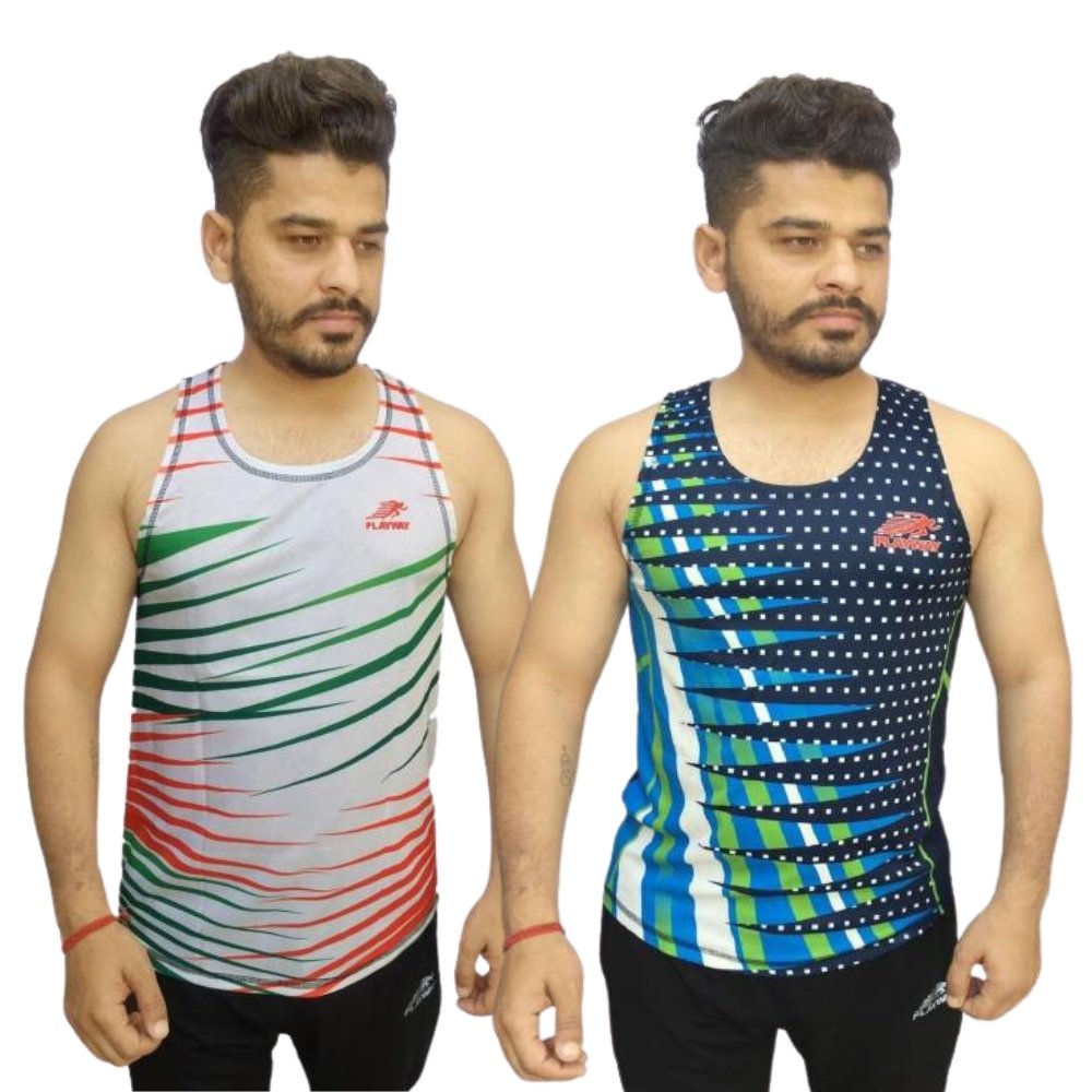 PLAYWAY Multicolor Round Neck Sleeveless Vests for Men – Pack of Two (White, Black)