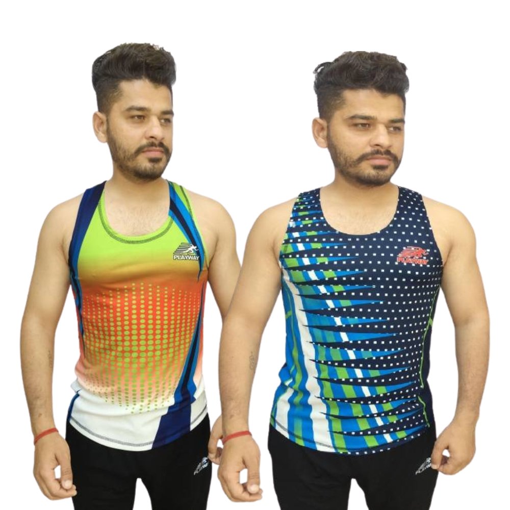 PLAYWAY Multicolor Round Neck Sleeveless Vests for Men – Pack of Two (Yellow, Black)