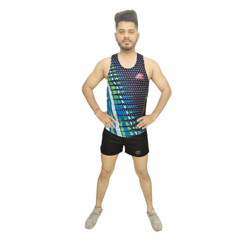 PLAYWAY Multicolor Round Neck Sleeveless Vests/Shorts Set for Men (Multicolor, Black)